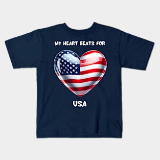 My Heart Beats For USA Flag Kids T-Shirt